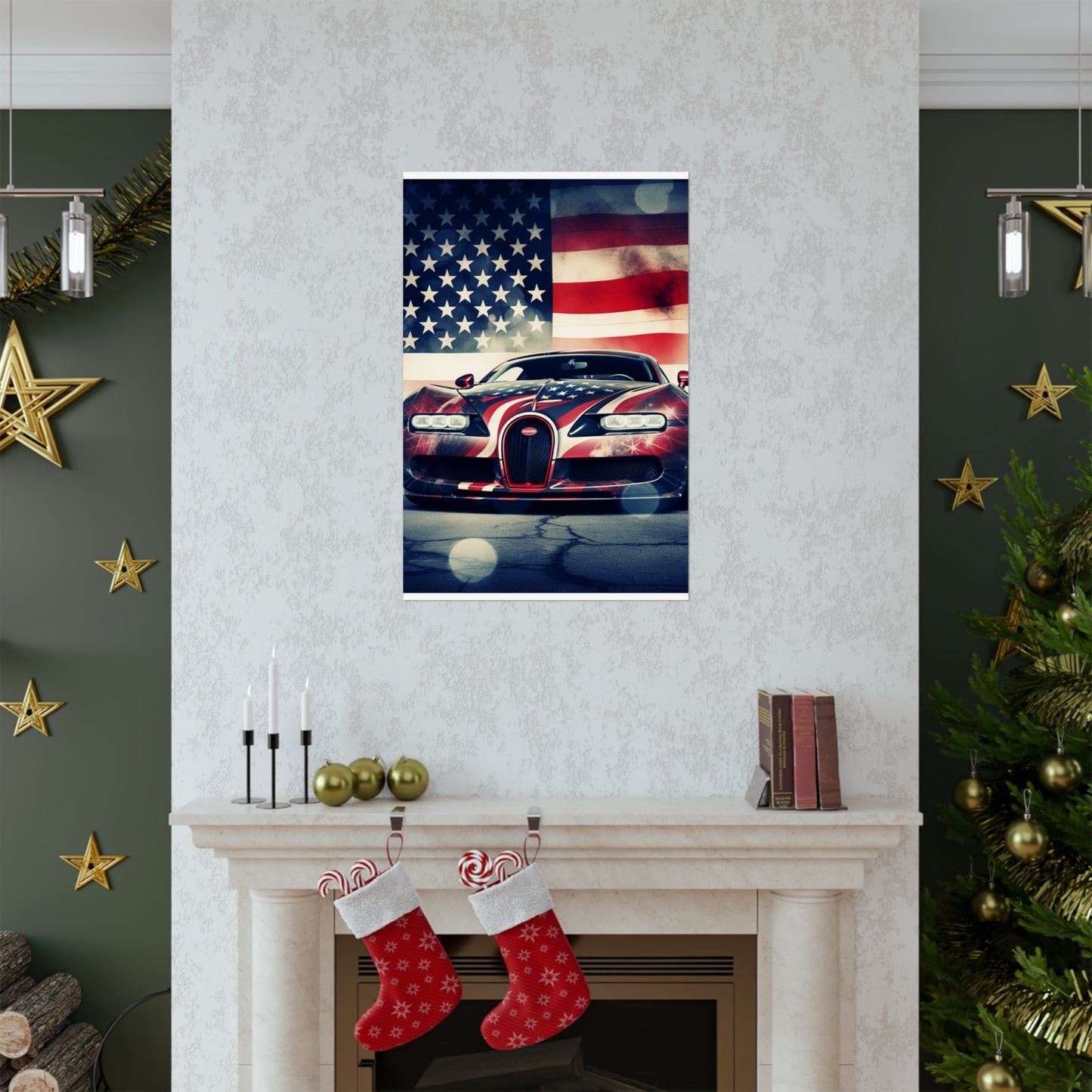 Premium Matte Vertical Posters Abstract American Flag Background Bugatti 1