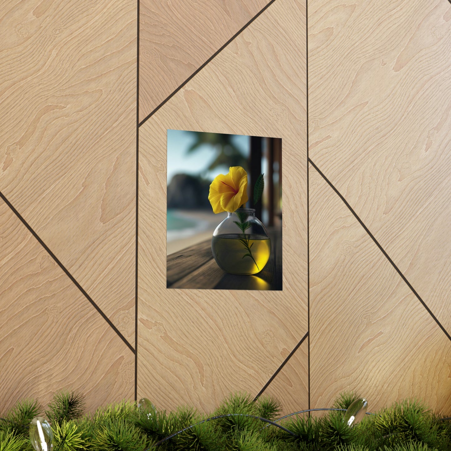 Premium Matte Vertical Posters Yellow Hibiscus Wood 3