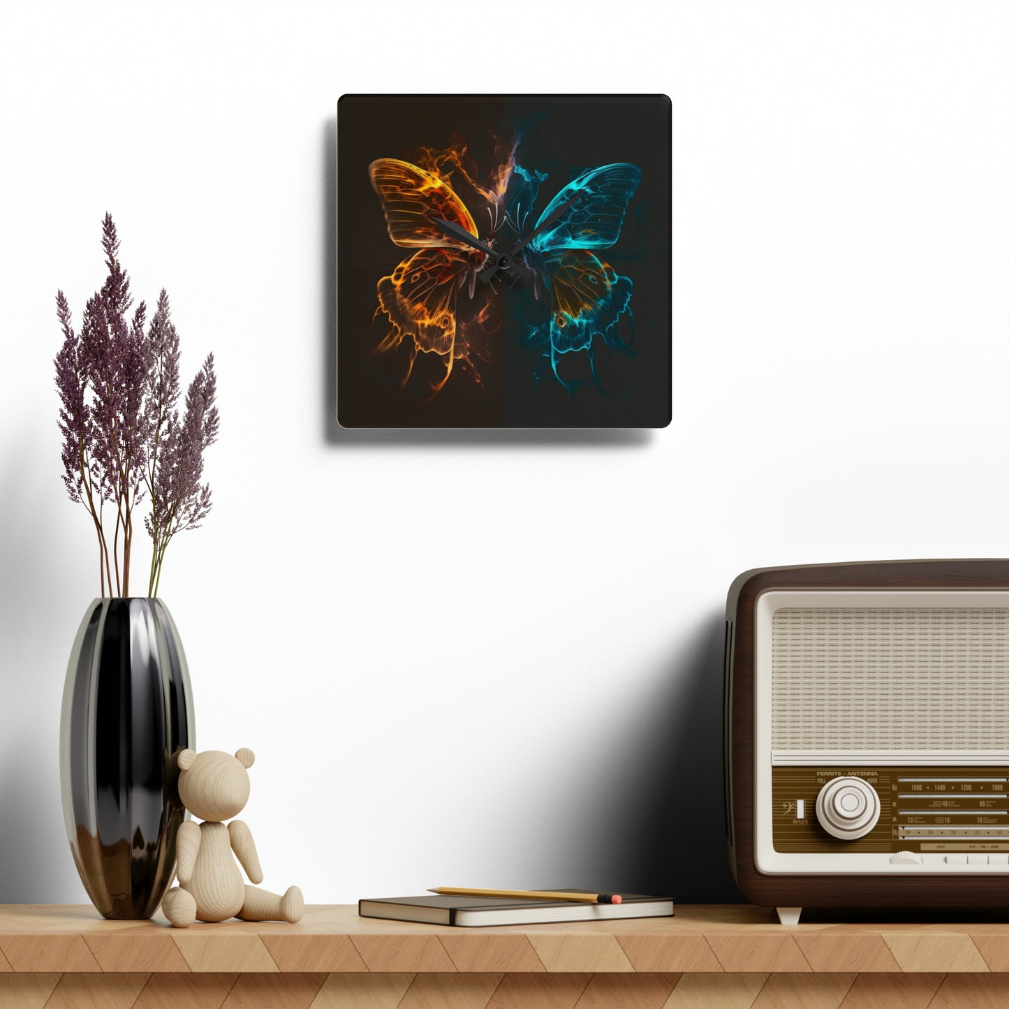 Acrylic Wall Clock Kiss Neon Butterfly 6