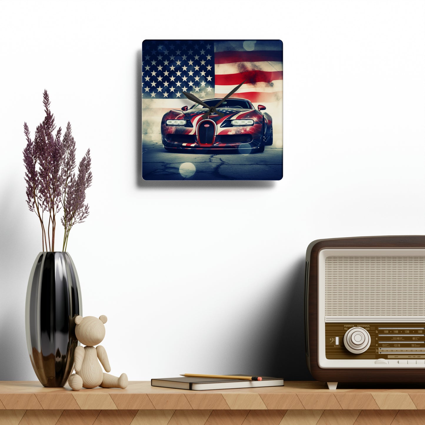 Acrylic Wall Clock Abstract American Flag Background Bugatti 1