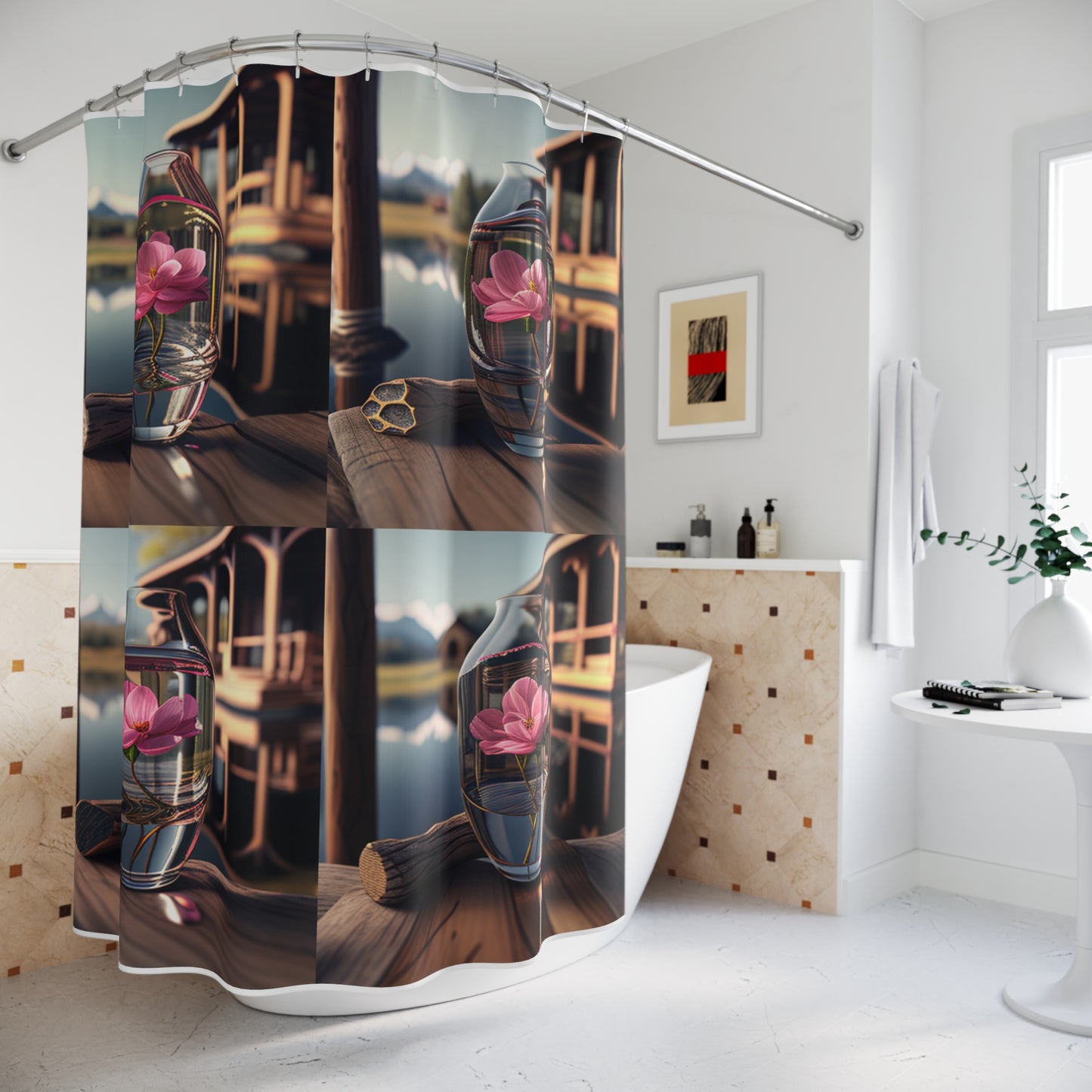 Polyester Shower Curtain Pink Magnolia 5