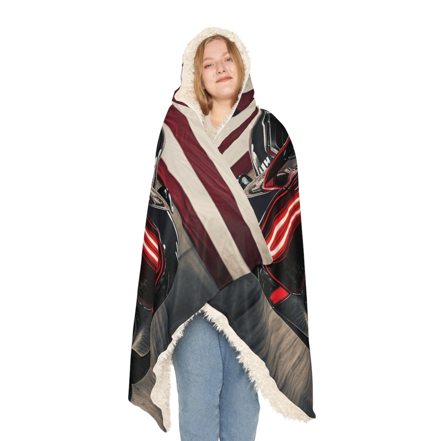 Snuggle Hooded Blanket American Flag Background Bugatti 4