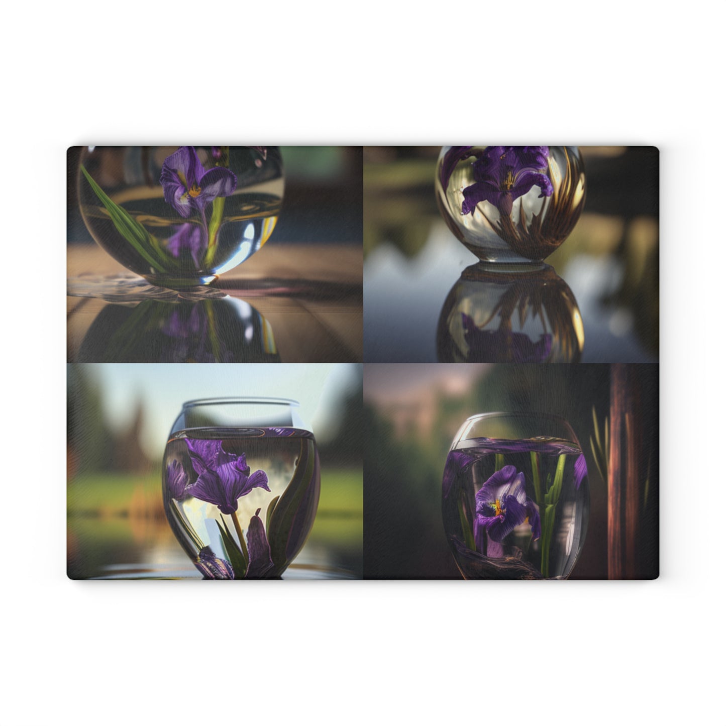Glass Cutting Board Purple Iris in a vase 5