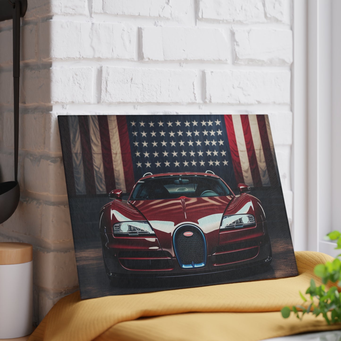 Glass Cutting Board American Flag Background Bugatti 1