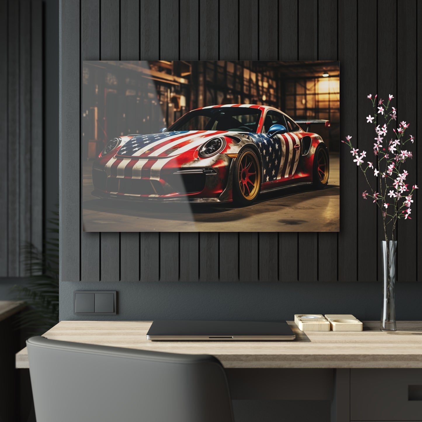 Acrylic Prints American Flag Porsche 4