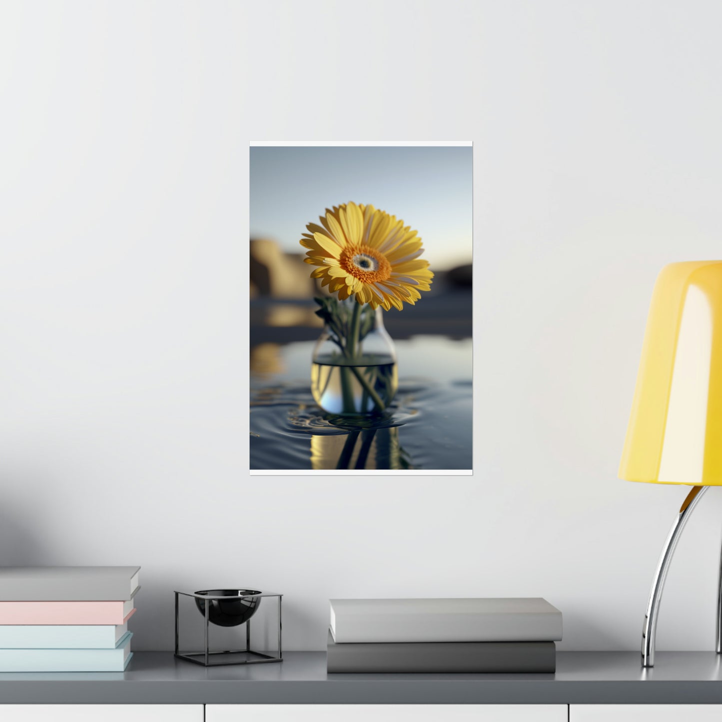 Premium Matte Vertical Posters yello Gerbera glass 4