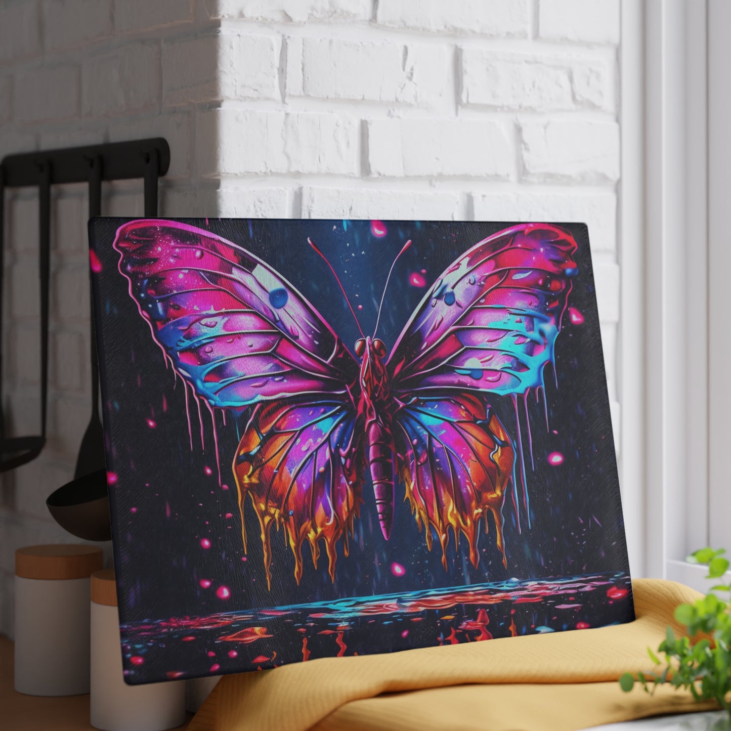 Glass Cutting Board Pink Butterfly Flair 2