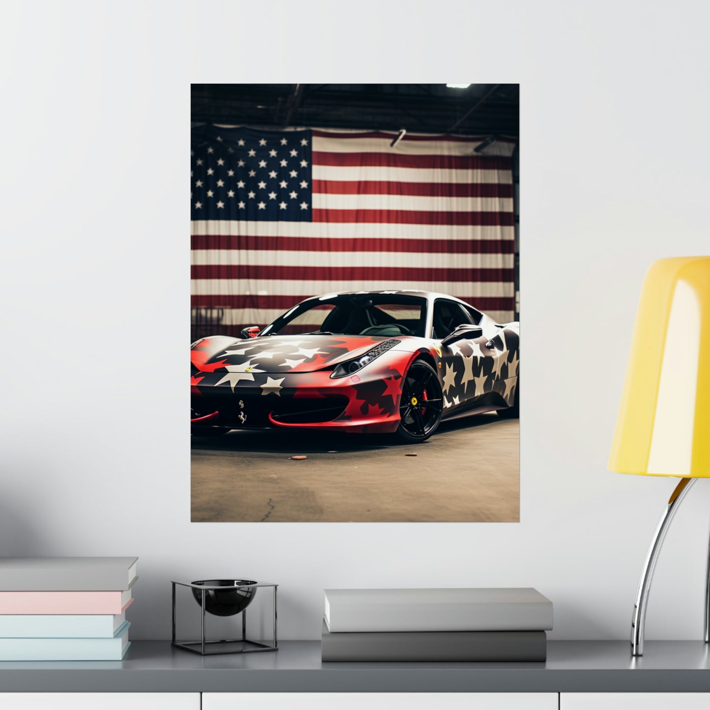 Premium Matte Vertical Posters American Flag Farrari 1