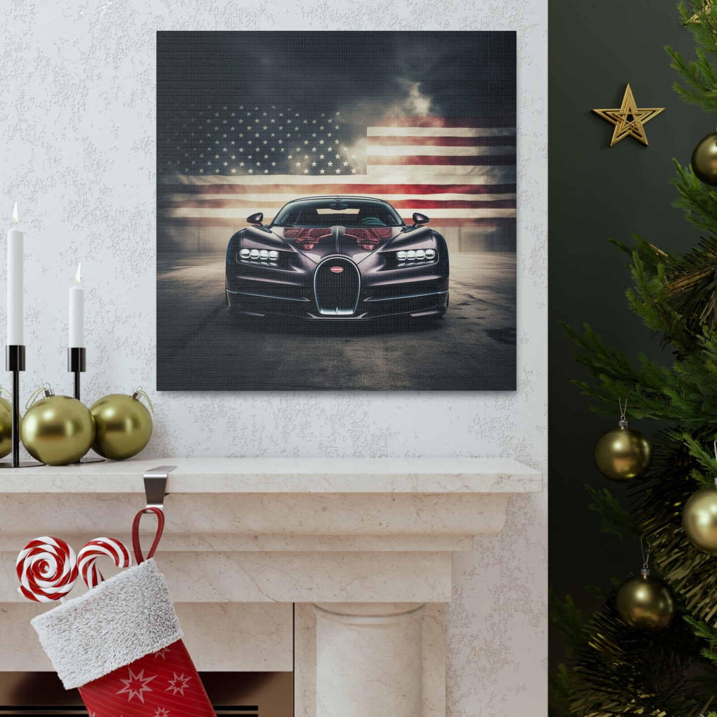 Canvas Gallery Wraps American Flag Background Bugatti 2