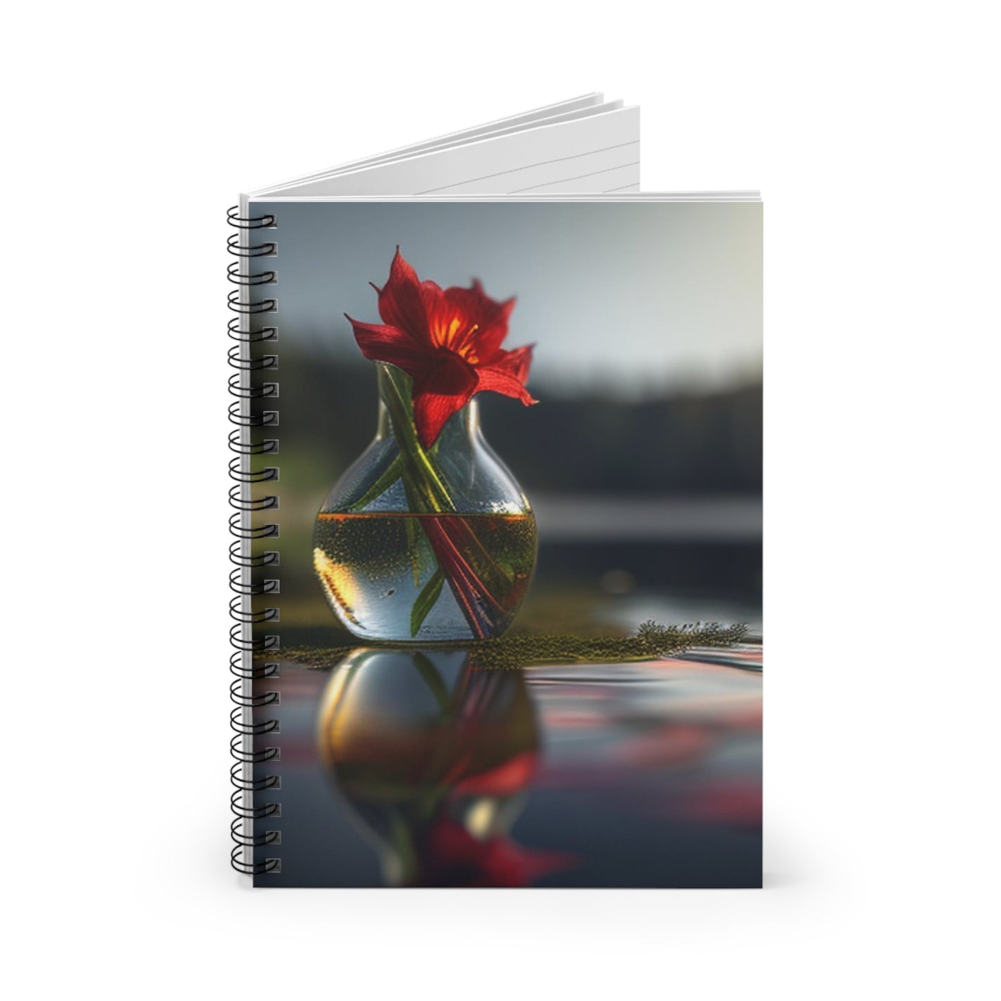 Spiral Notebook - Ruled Line Red Lily in a Glass vase 3