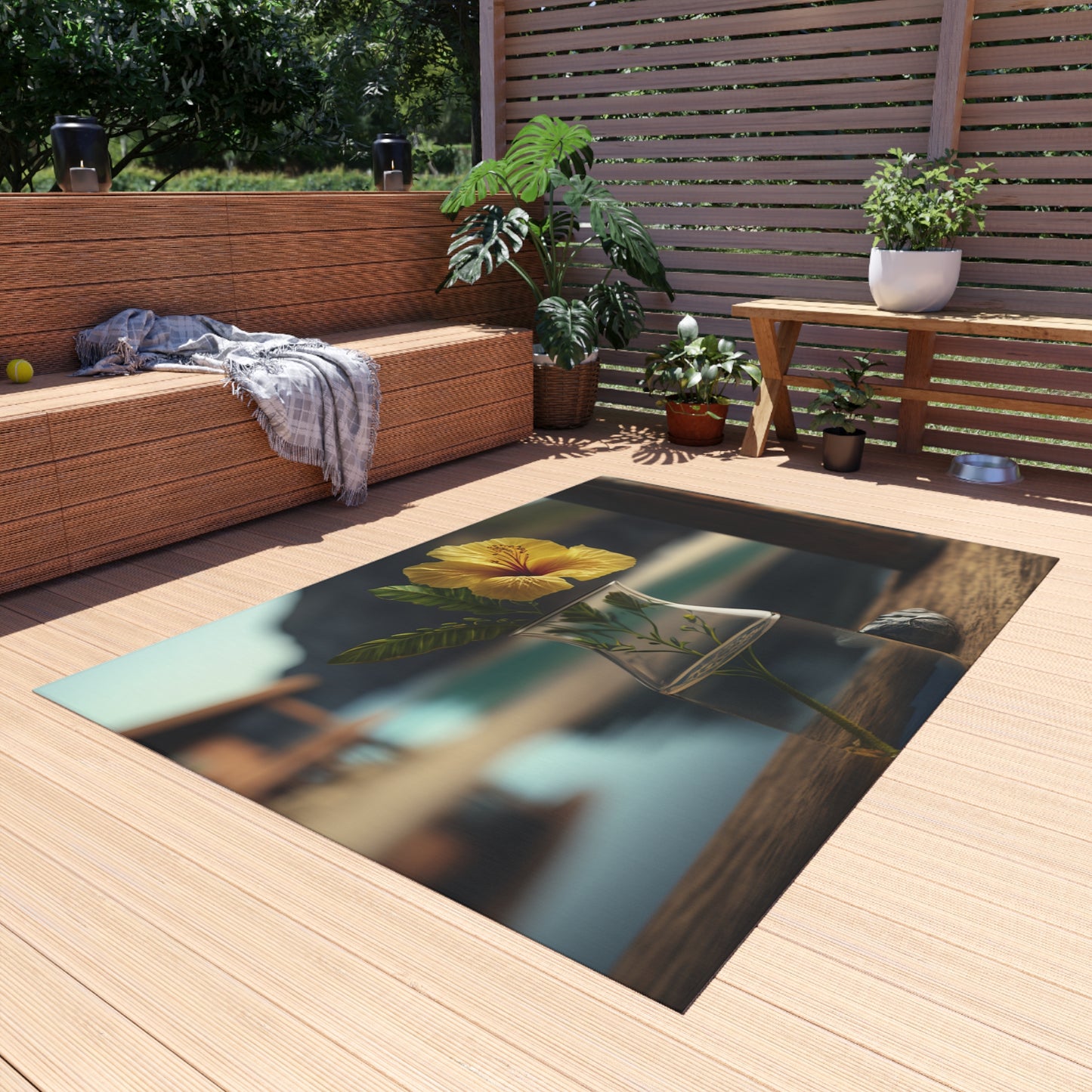 Outdoor Rug  Yellow Hibiscus Wood 4