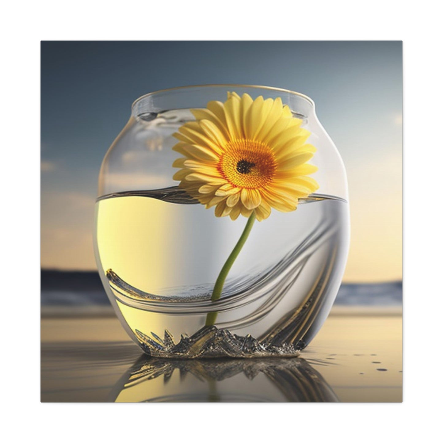 Canvas Gallery Wraps yello Gerbera glass 1