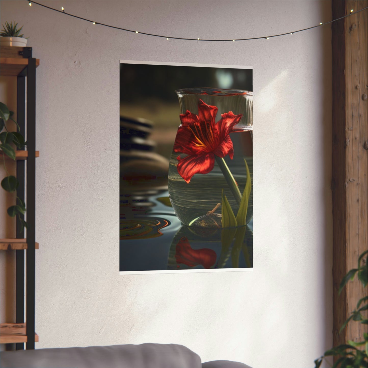 Premium Matte Vertical Posters Red Lily in a Glass vase 4