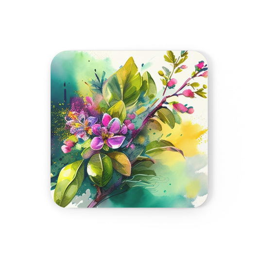 Corkwood Coaster Set Mother Nature Bright Spring Colors Realistic Watercolor 1