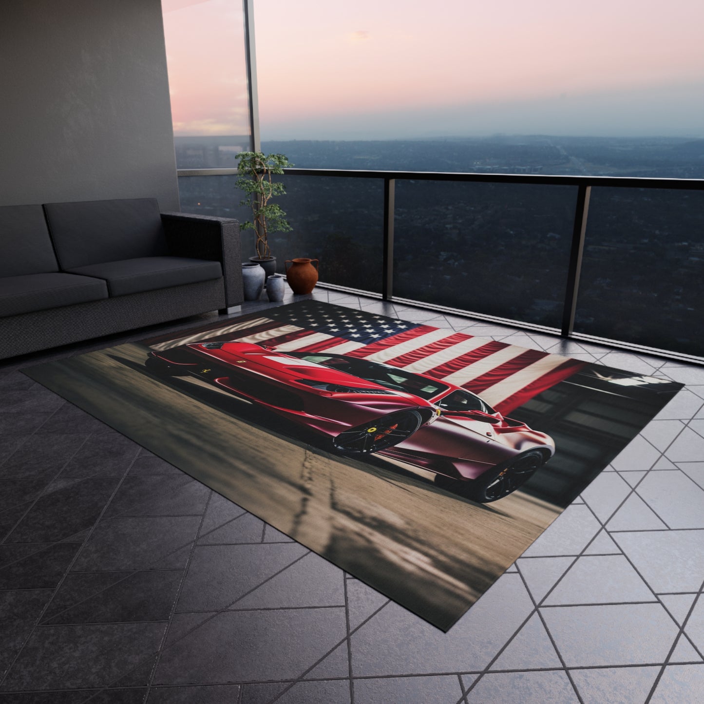 Outdoor Rug  American Flag Background Ferrari 3