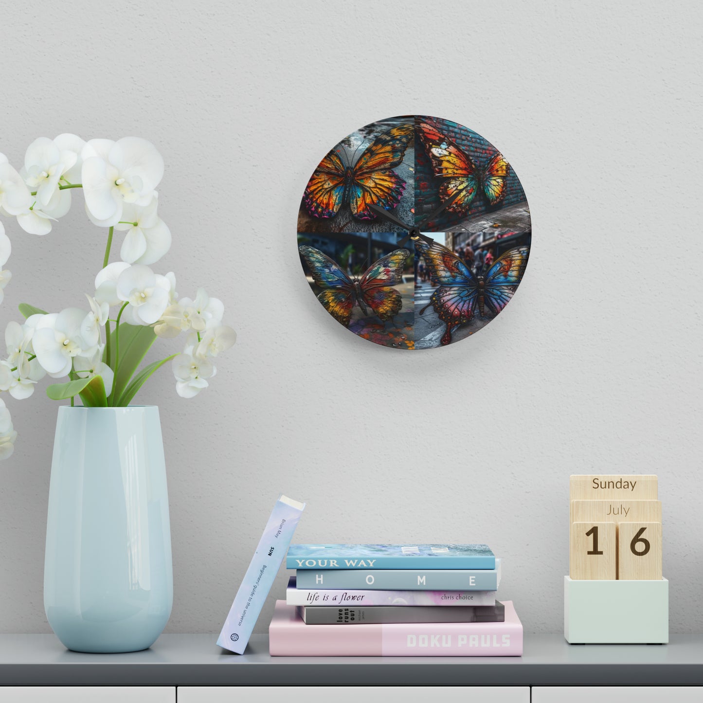 Acrylic Wall Clock Liquid Street Butterfly 5