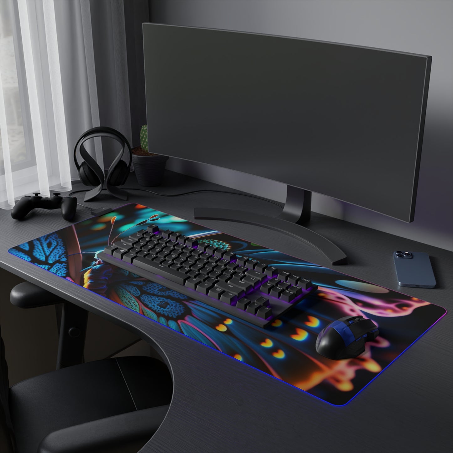 LED Gaming Mouse Pad Neon Butterfly Macro 2