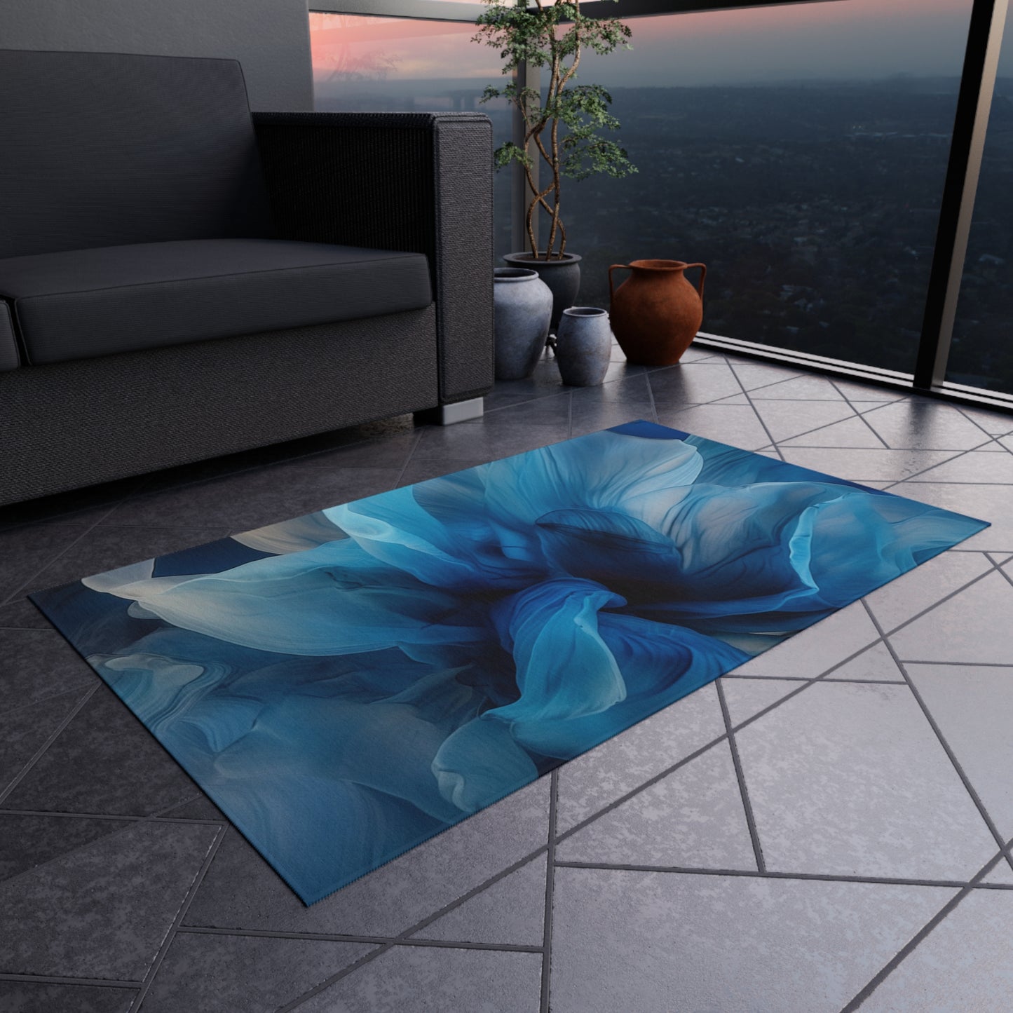 Outdoor Rug  Blue Tluip Abstract 2