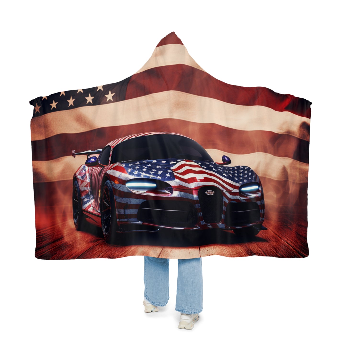 Snuggle Hooded Blanket Abstract American Flag Background Bugatti 2