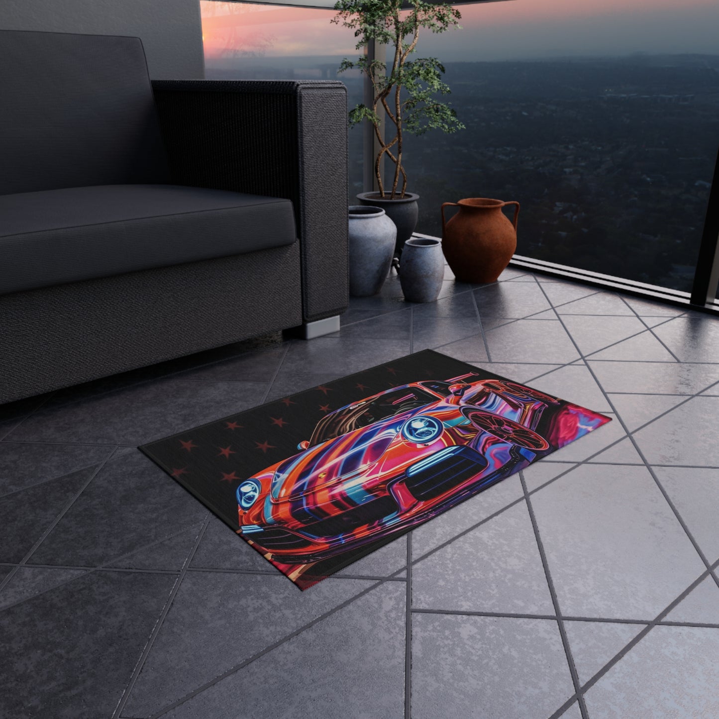 Outdoor Rug  American Flag Colored Porsche 4