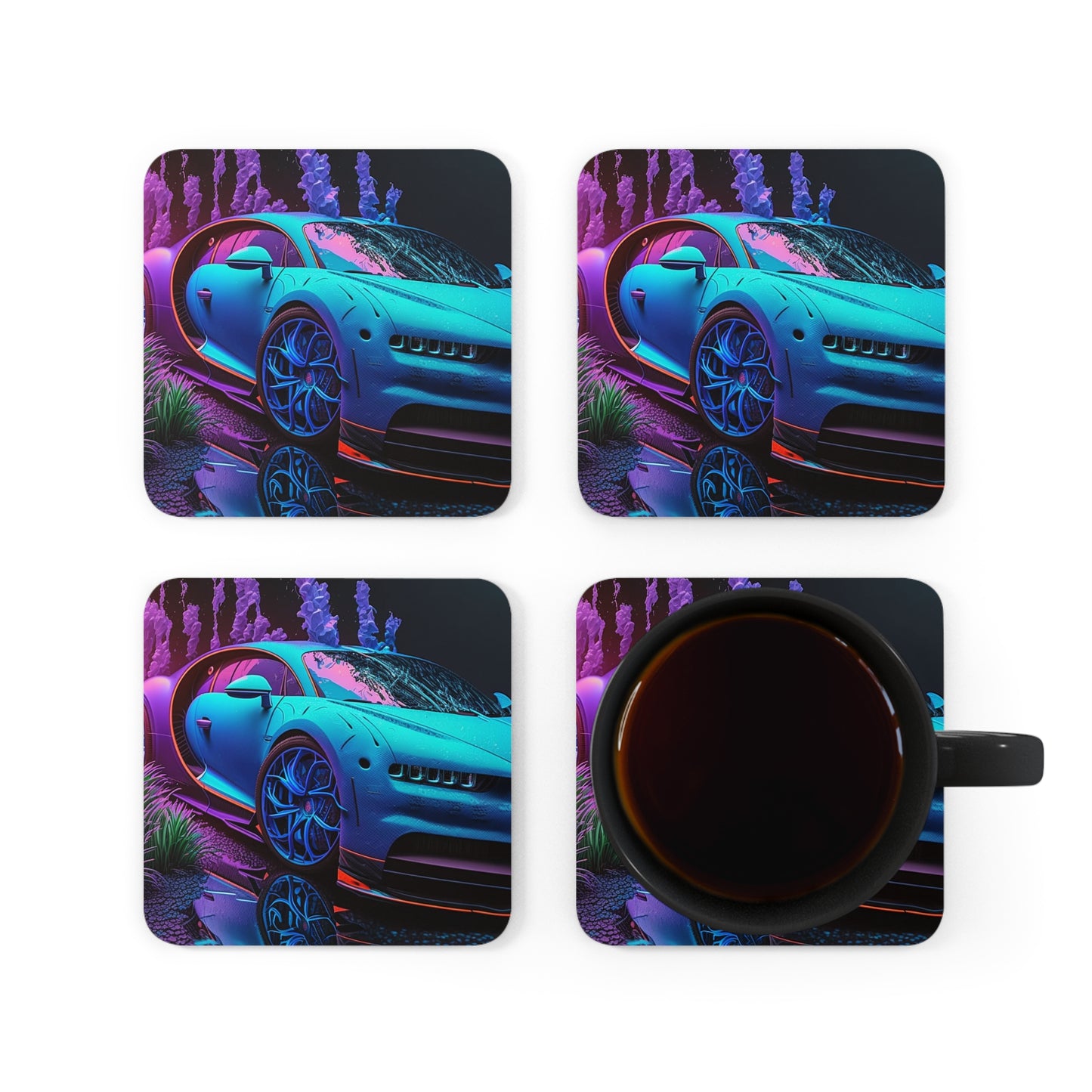 Corkwood Coaster Set Bugatti Neon Chiron 2