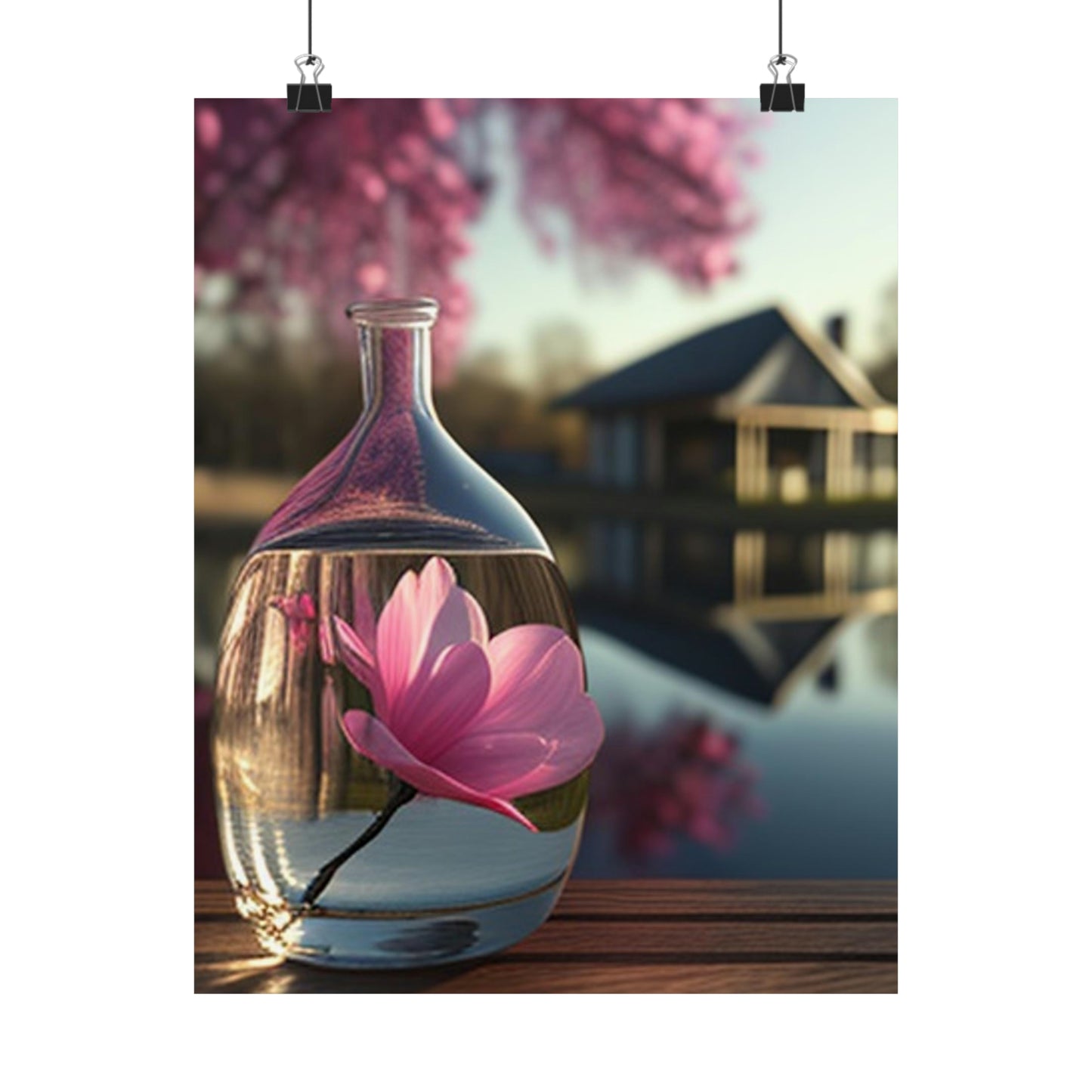 Premium Matte Vertical Posters Magnolia in a Glass vase 2