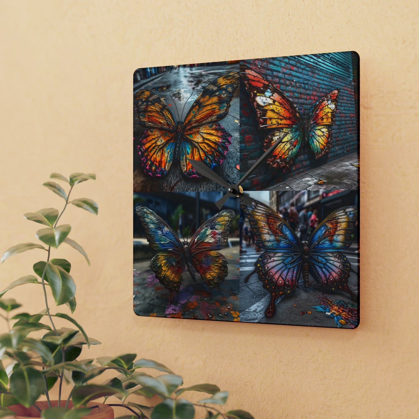 Acrylic Wall Clock Liquid Street Butterfly 5