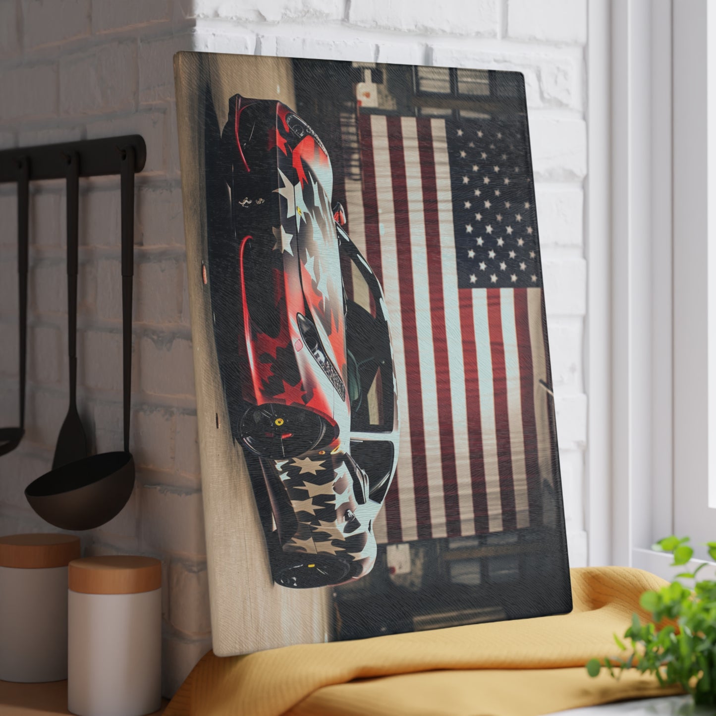 Glass Cutting Board American Flag Farrari 1