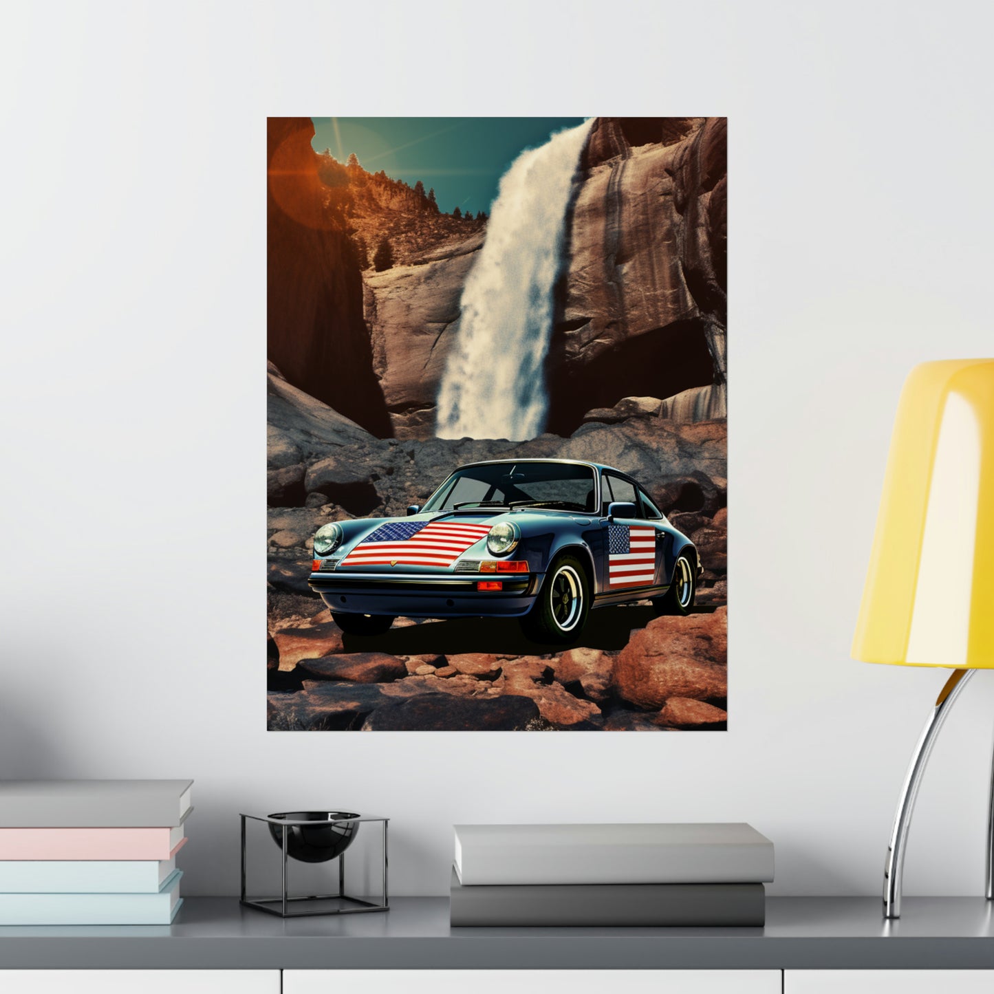 Premium Matte Vertical Posters American Flag Porsche Abstract 2