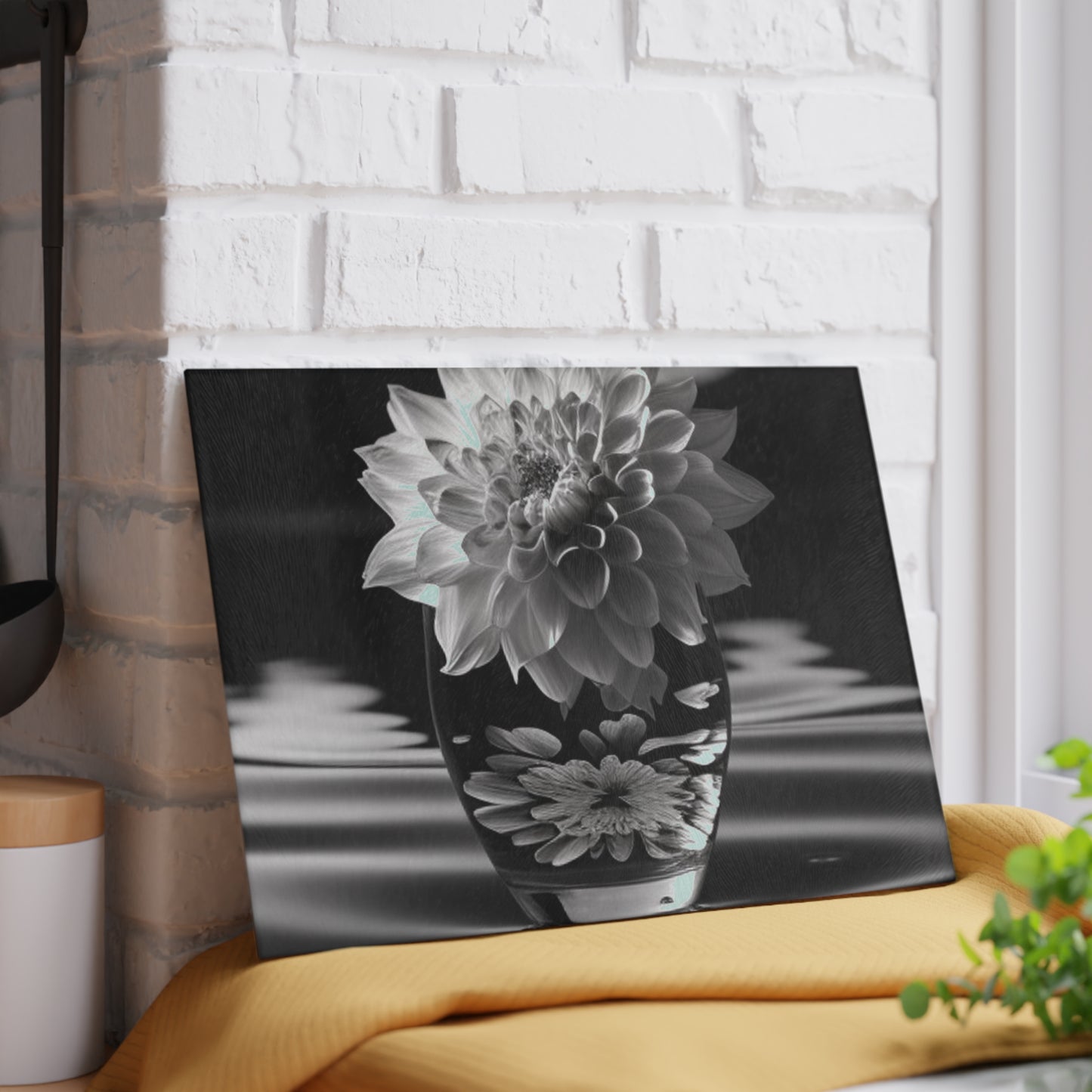 Glass Cutting Board White Dahlia 4