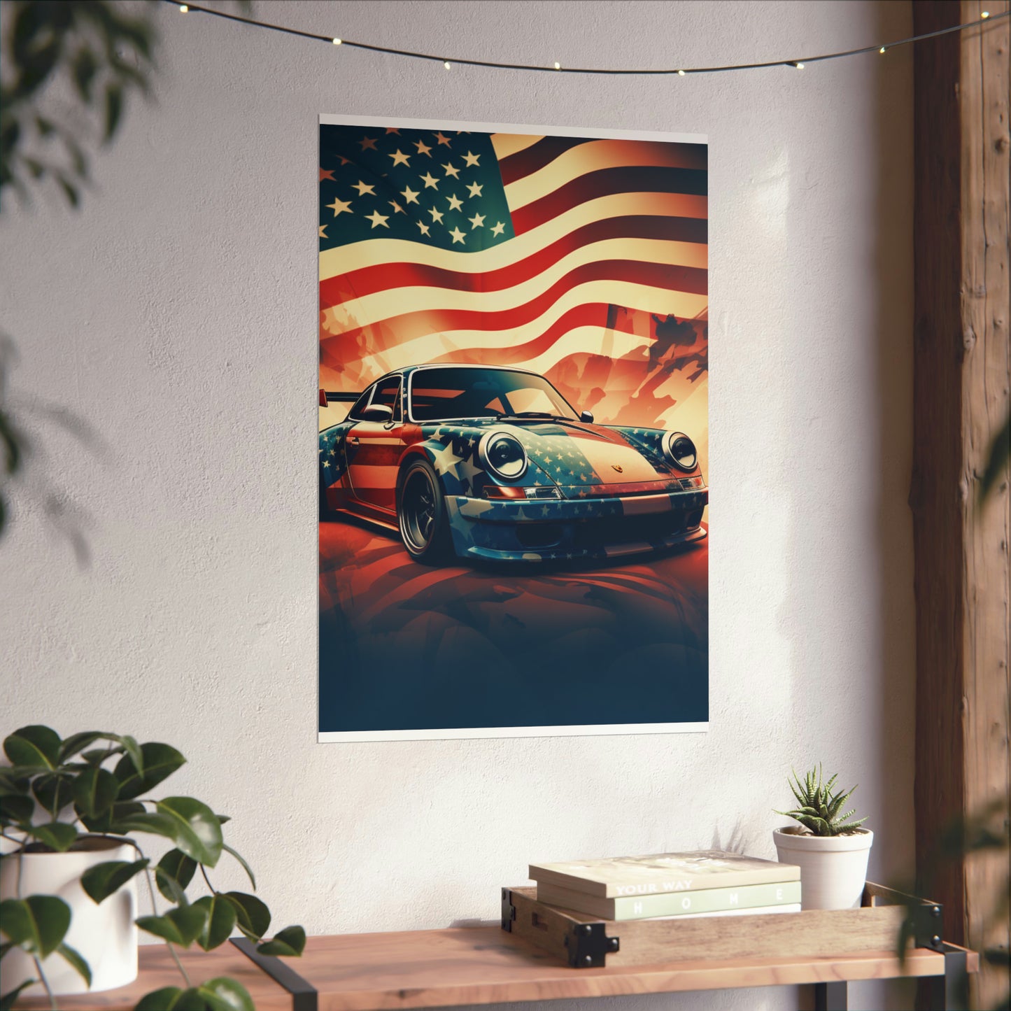 Premium Matte Vertical Posters Abstract American Flag Background Porsche 4