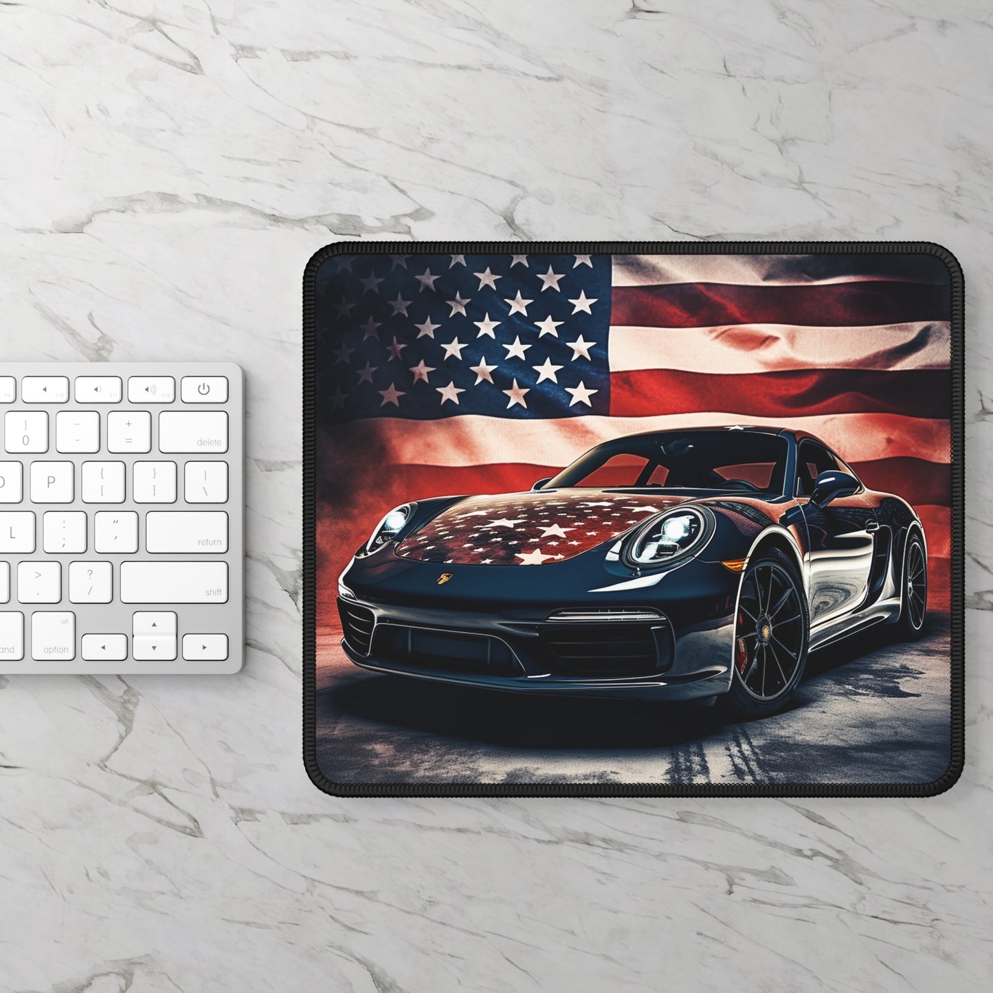 Gaming Mouse Pad  Abstract American Flag Background Porsche 2