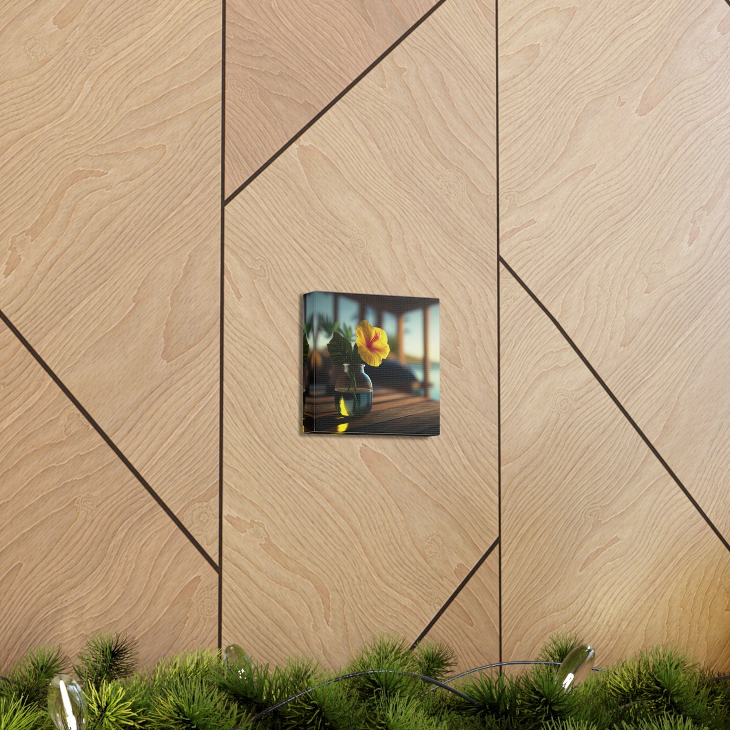 Canvas Gallery Wraps Yellow Hibiscus Wood 2