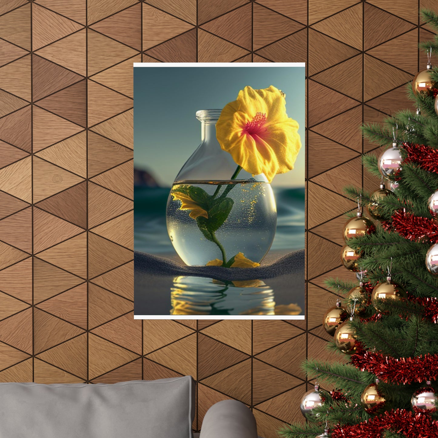 Premium Matte Vertical Posters Yellow Hibiscus glass 2