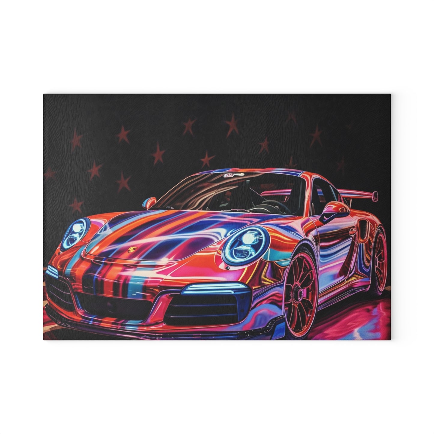 Glass Cutting Board American Flag Colored Porsche 2