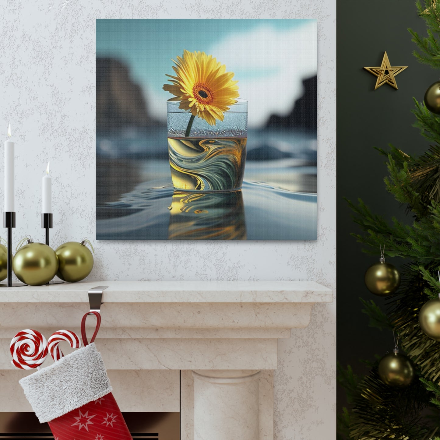 Canvas Gallery Wraps yello Gerbera glass 2