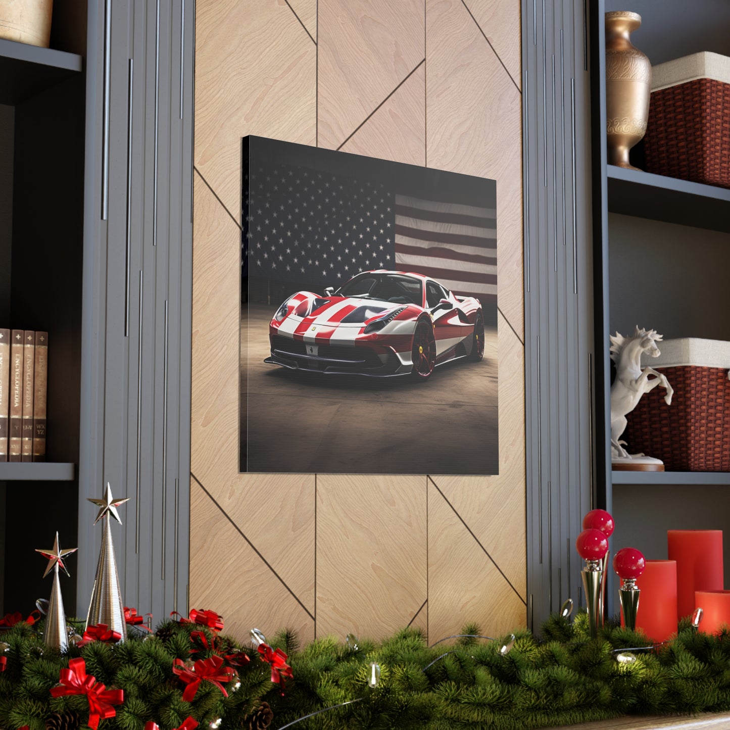 Canvas Gallery Wraps American Flag Background Ferrari 2