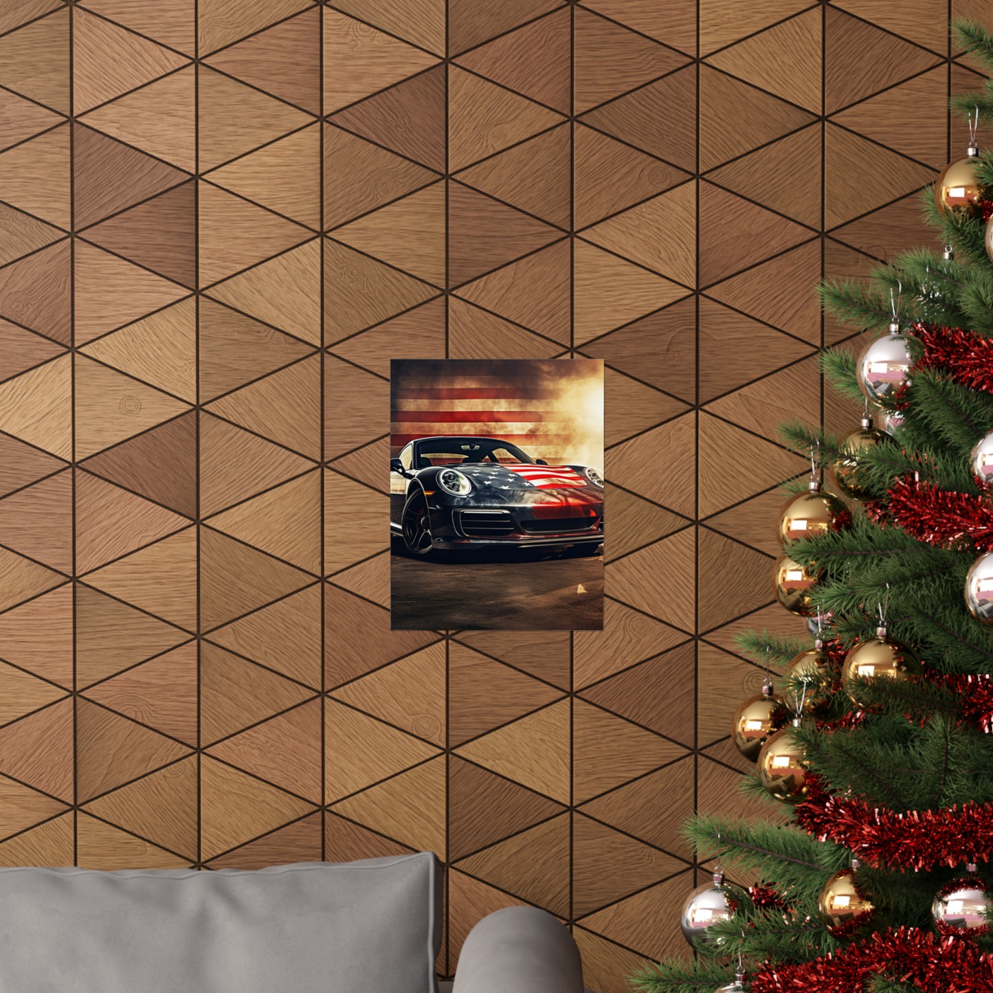 Premium Matte Vertical Posters Abstract American Flag Background Porsche 1