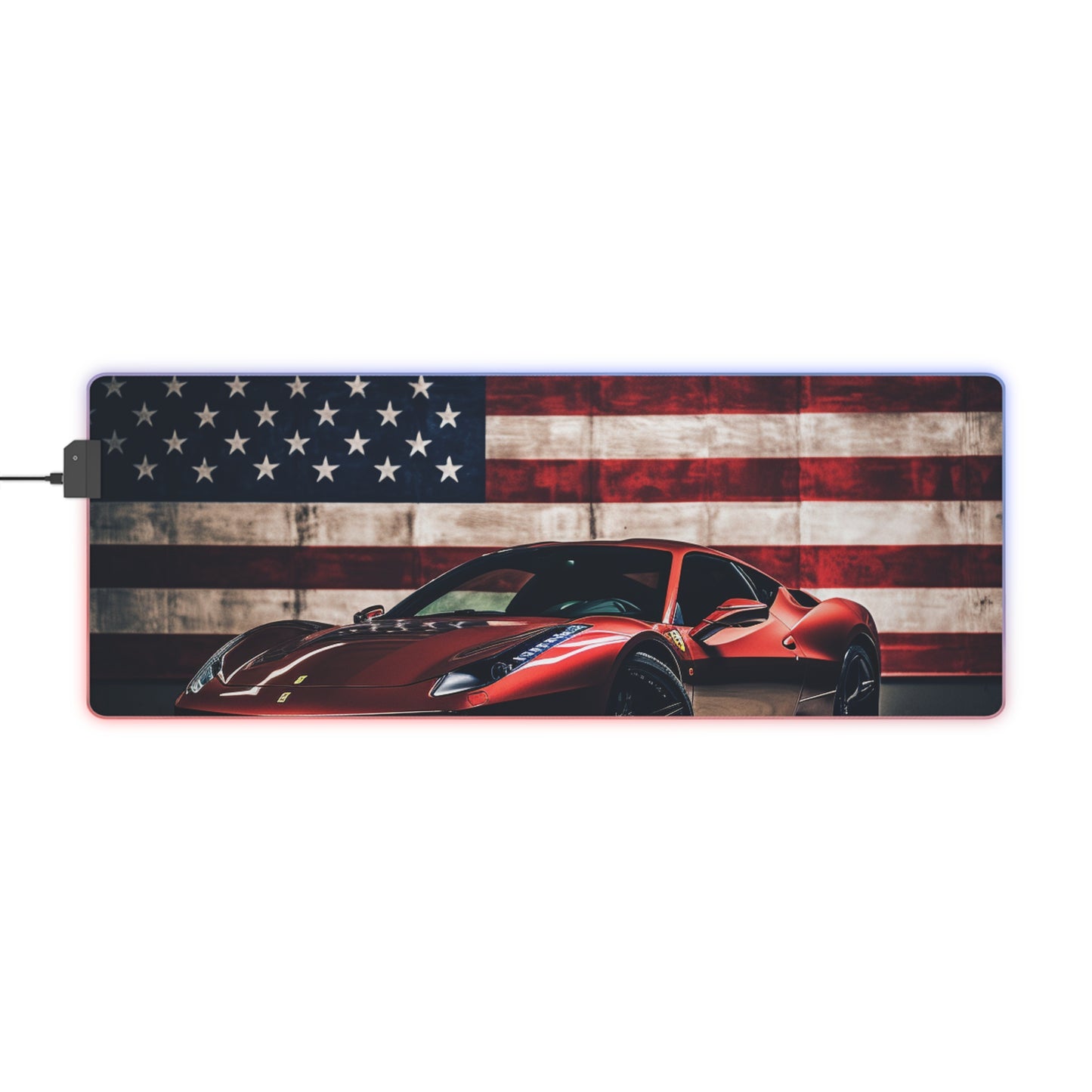 LED Gaming Mouse Pad American Flag Background Ferrari 4