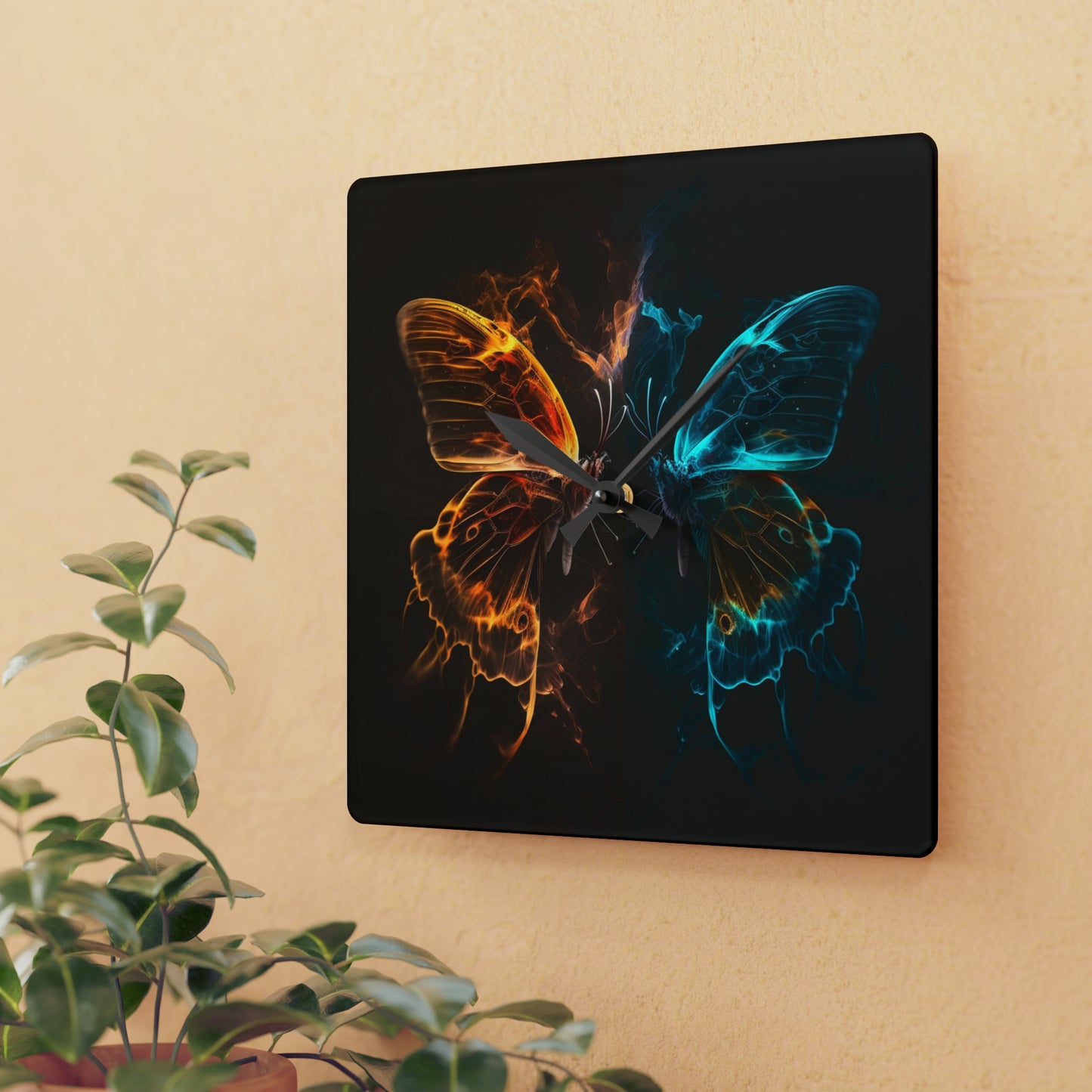 Acrylic Wall Clock Kiss Neon Butterfly 6