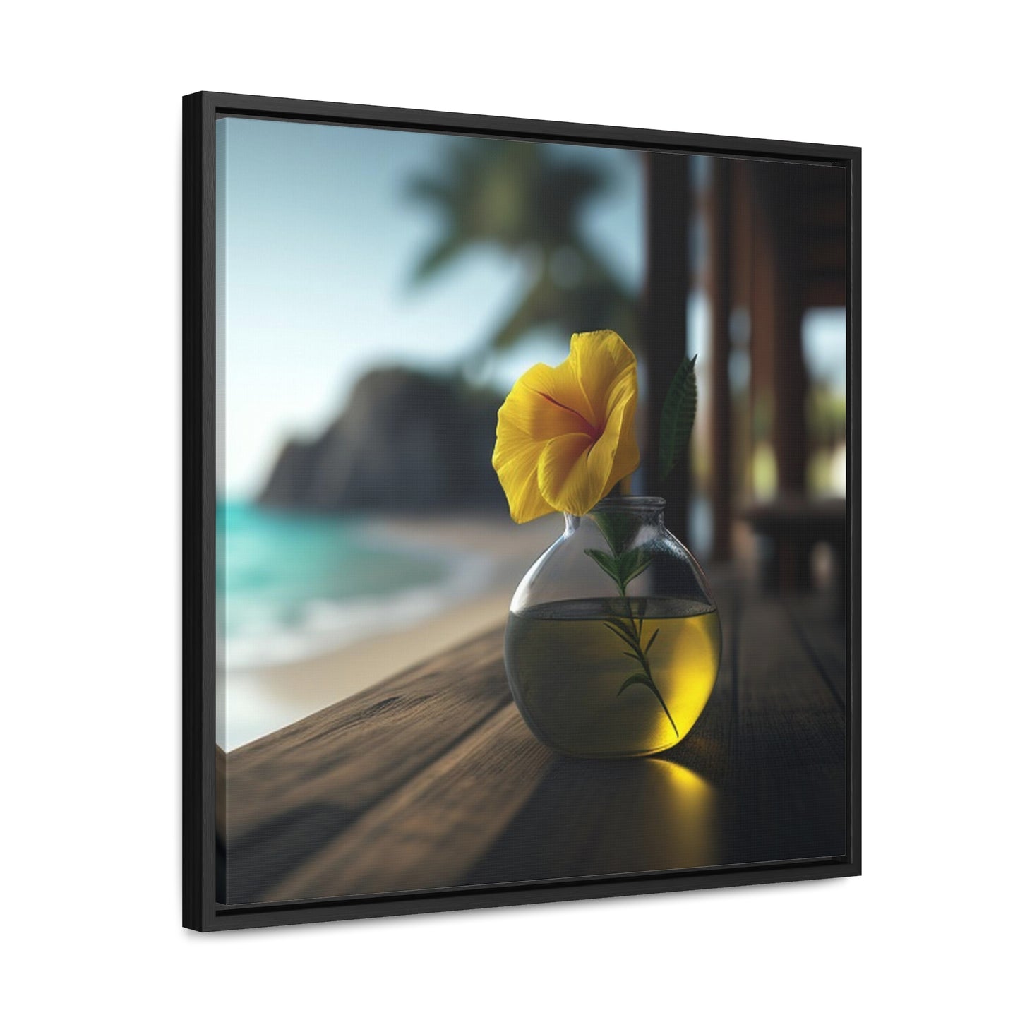 Gallery Canvas Wraps, Square Frame Yellow Hibiscus Wood 3