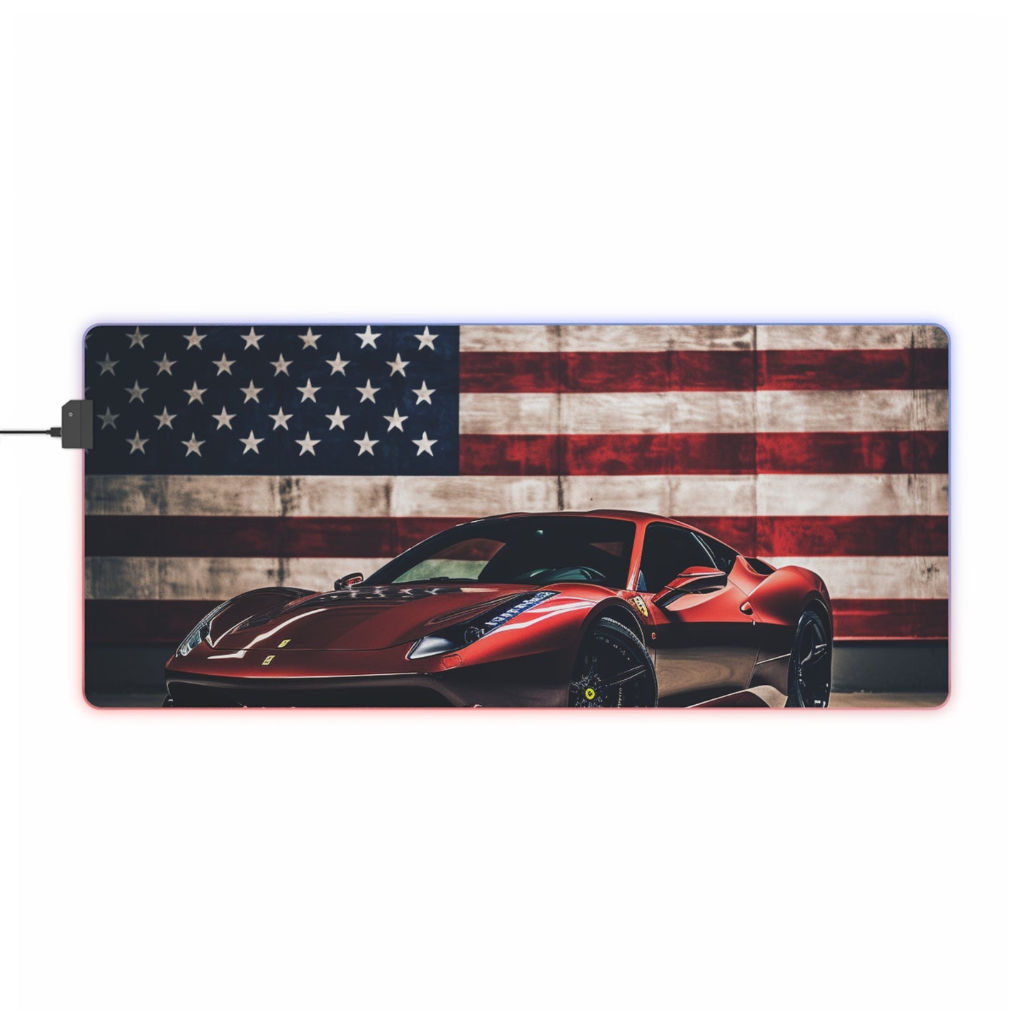 LED Gaming Mouse Pad American Flag Background Ferrari 4