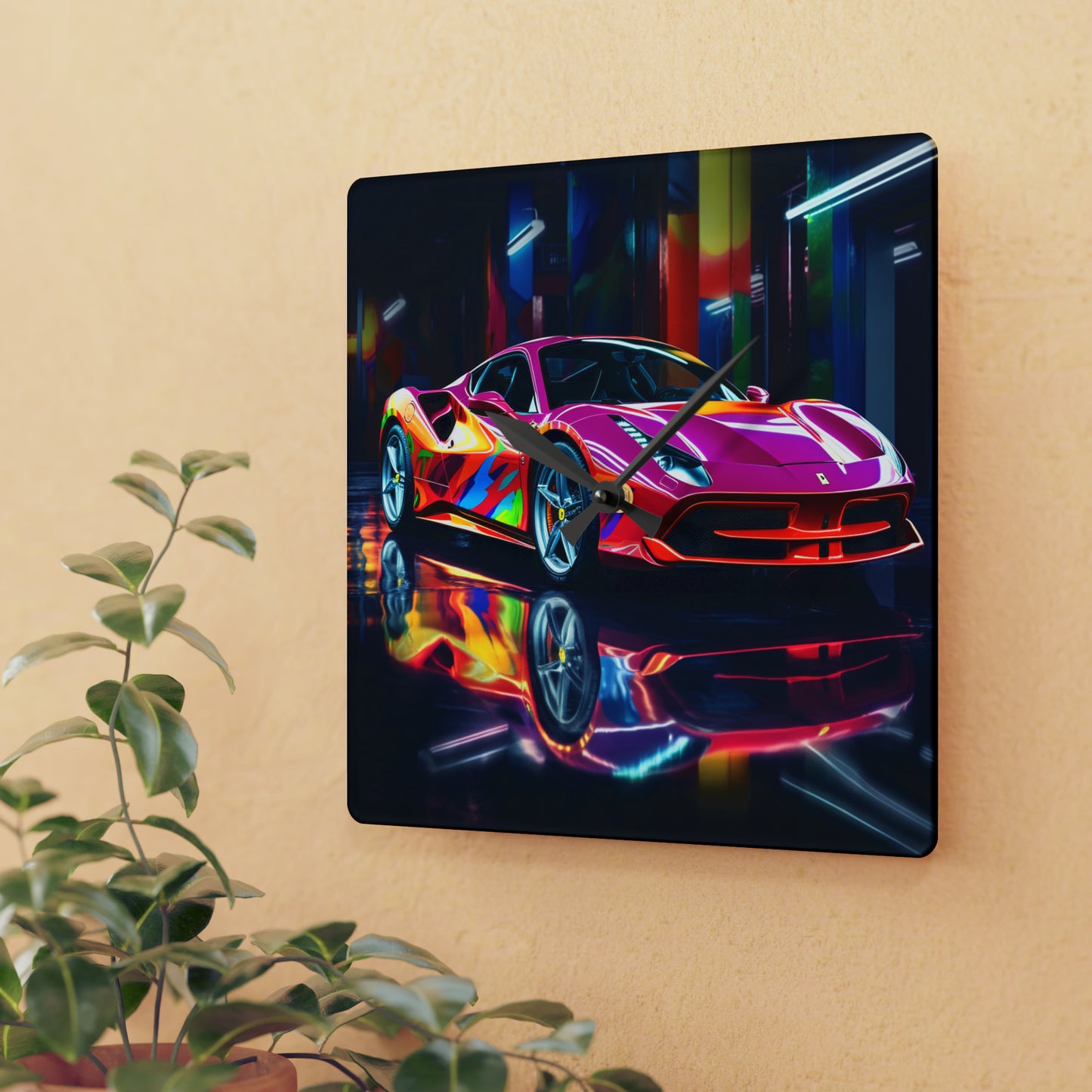 Acrylic Wall Clock Pink Macro Ferrari 1