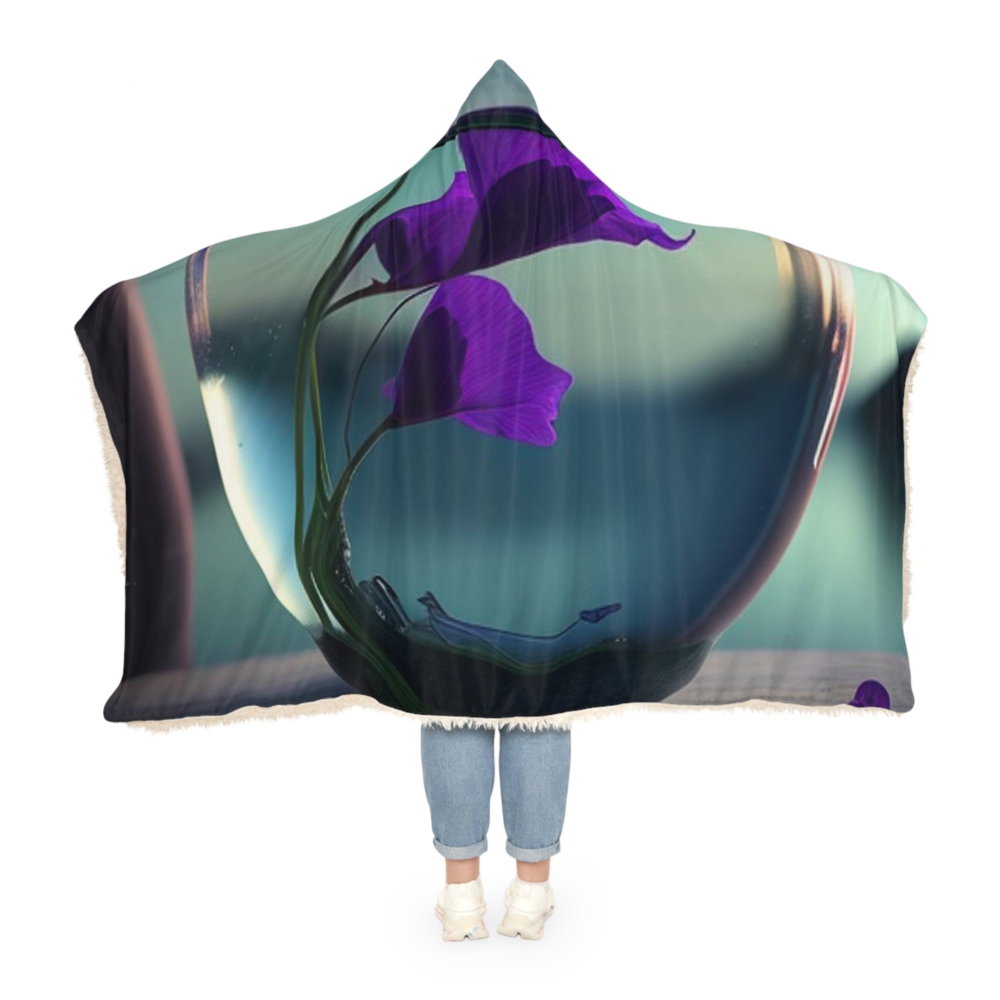 Snuggle Hooded Blanket Purple Sweet pea in a vase 2