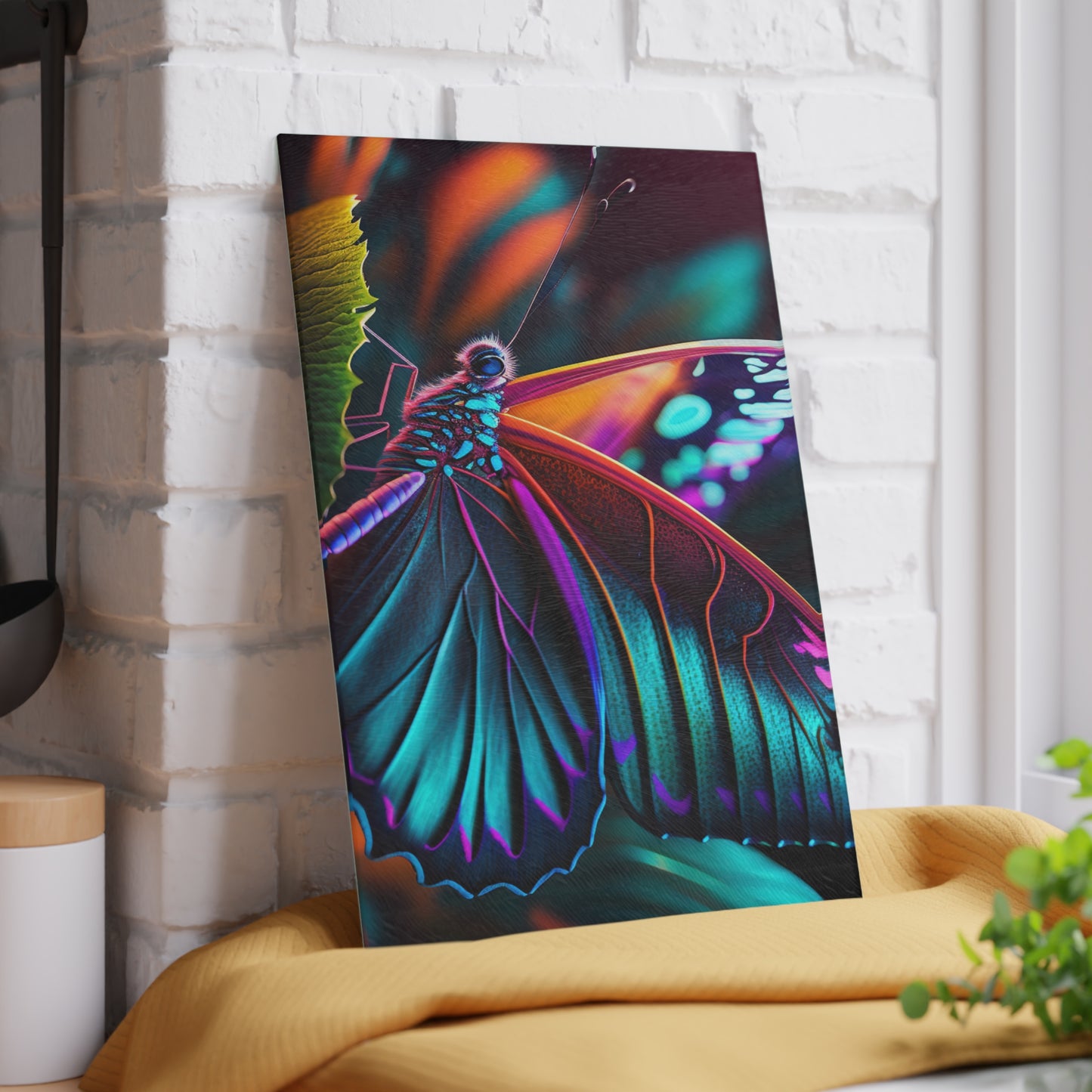 Glass Cutting Board Neon Butterfly Macro 1