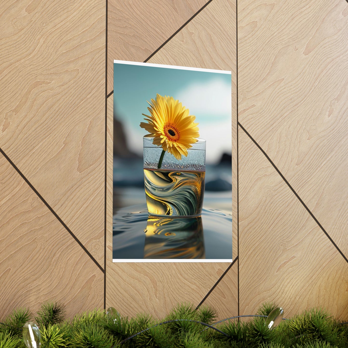 Premium Matte Vertical Posters yello Gerbera glass 2