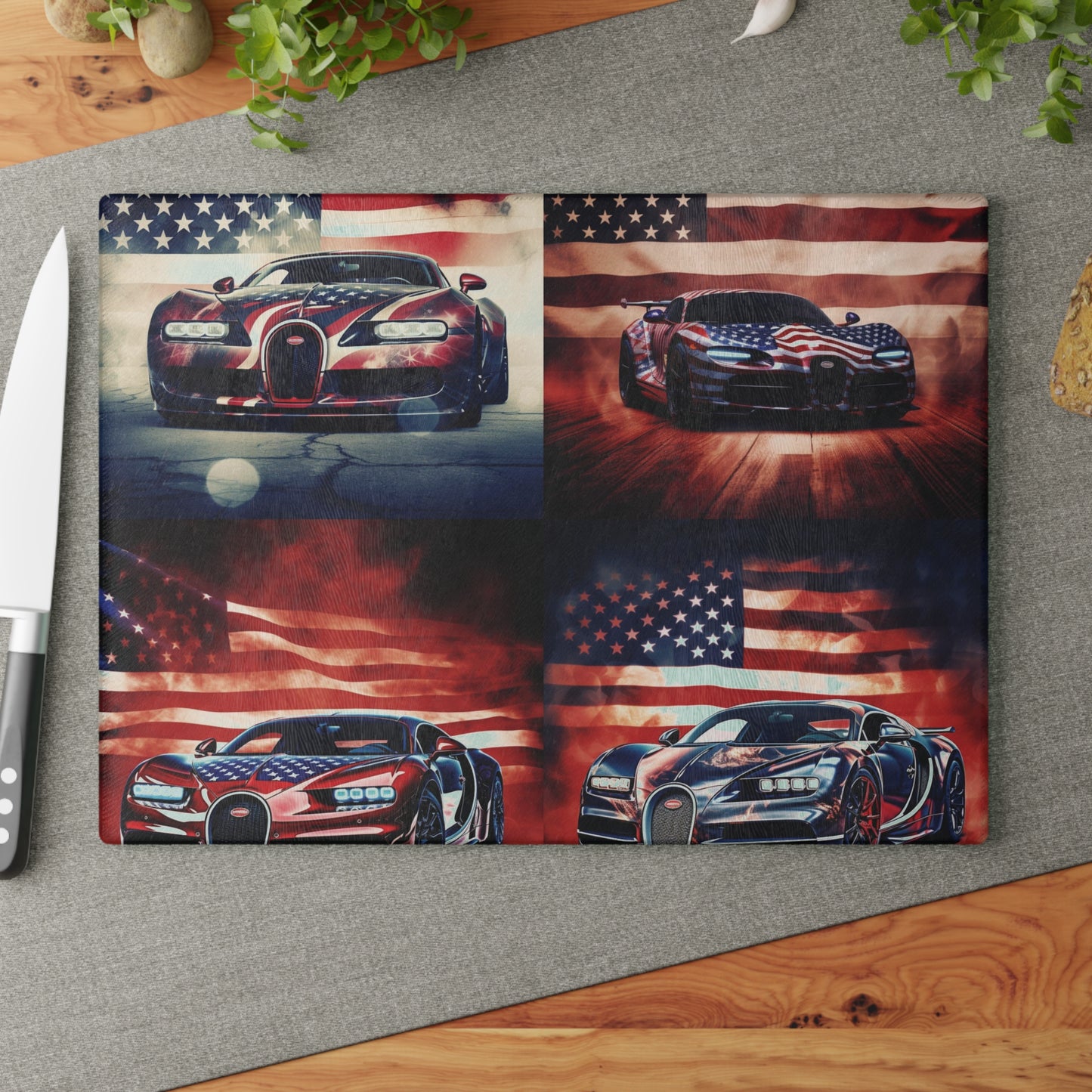 Glass Cutting Board Abstract American Flag Background Bugatti 5