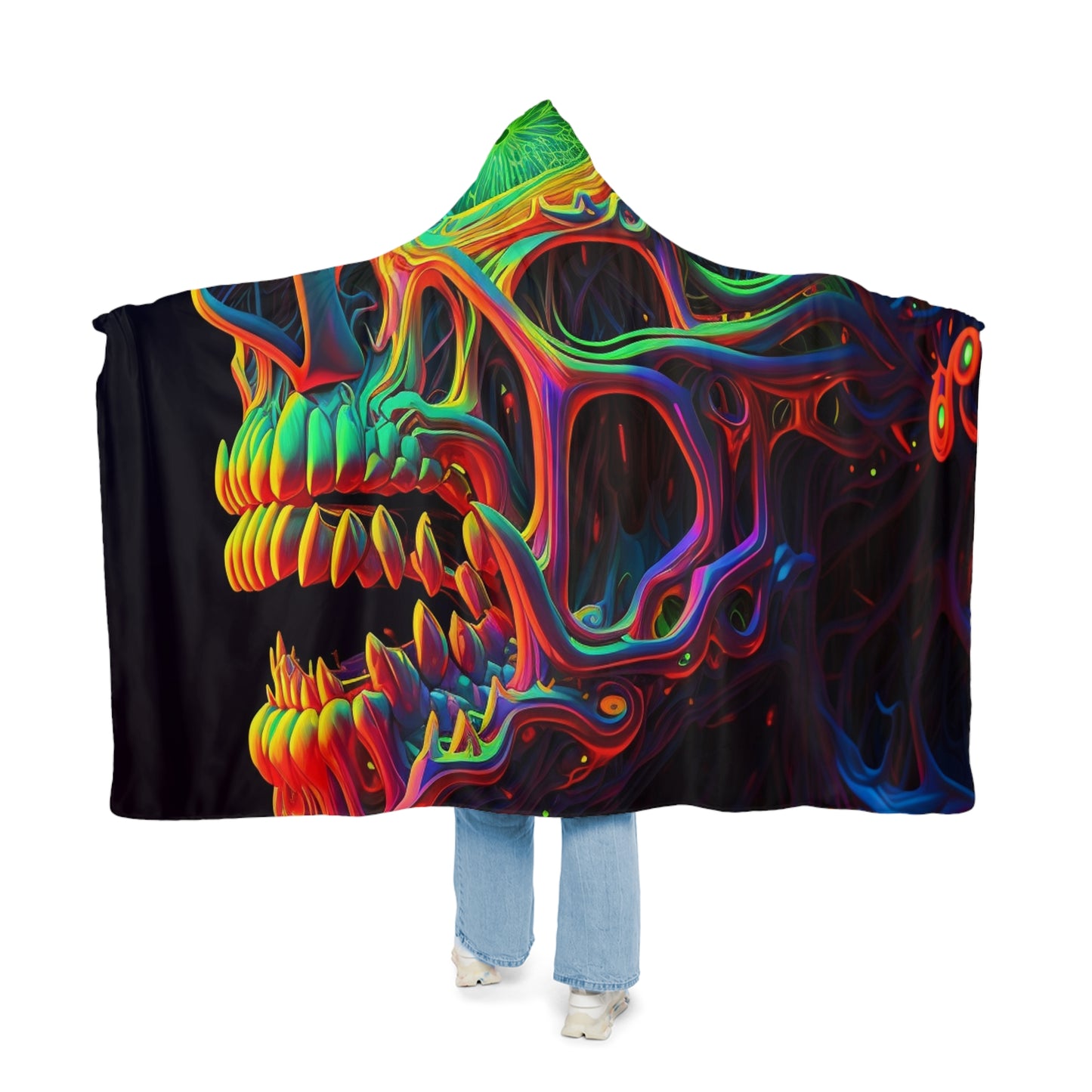 Snuggle Hooded Blanket Florescent Skull Death 1