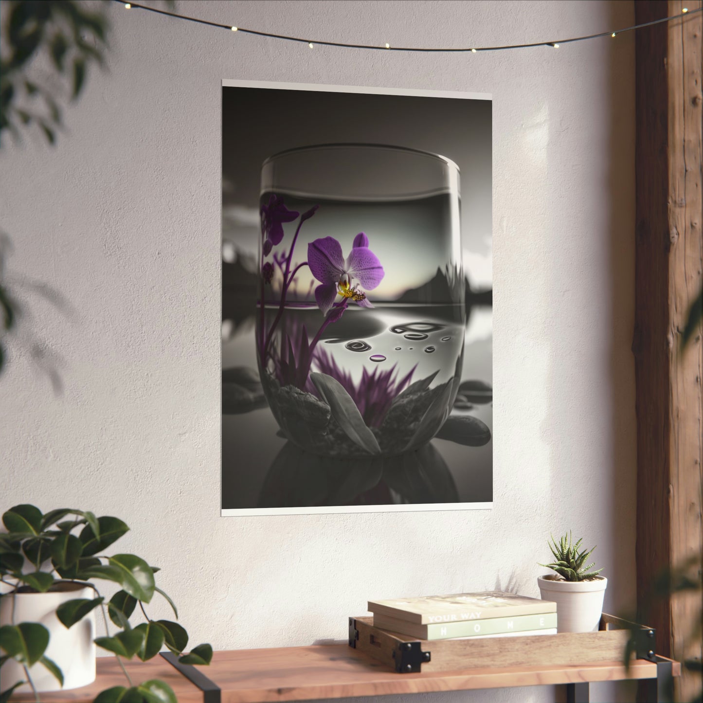 Premium Matte Vertical Posters Purple Orchid Glass vase 2