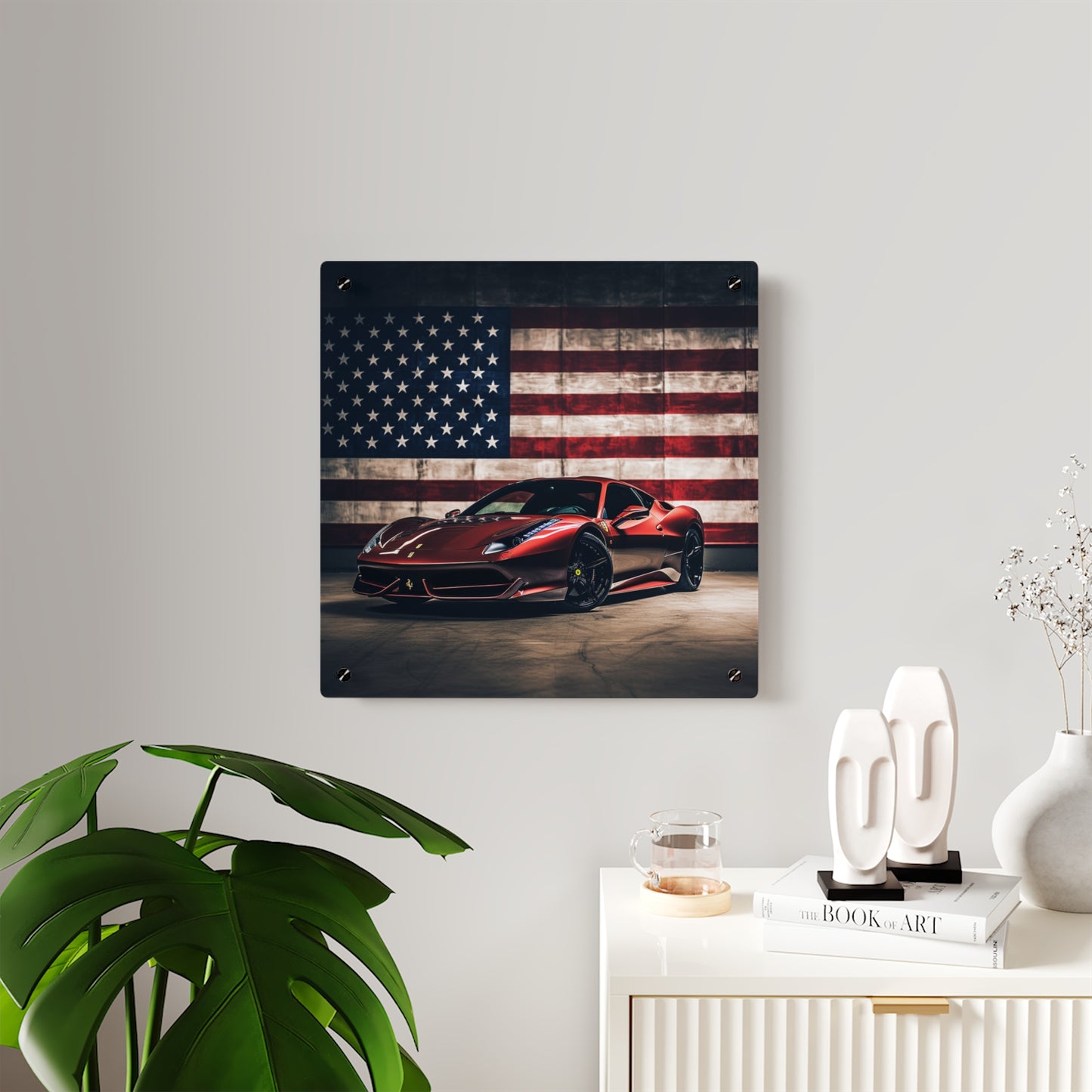 Acrylic Wall Art Panels American Flag Background Ferrari 4